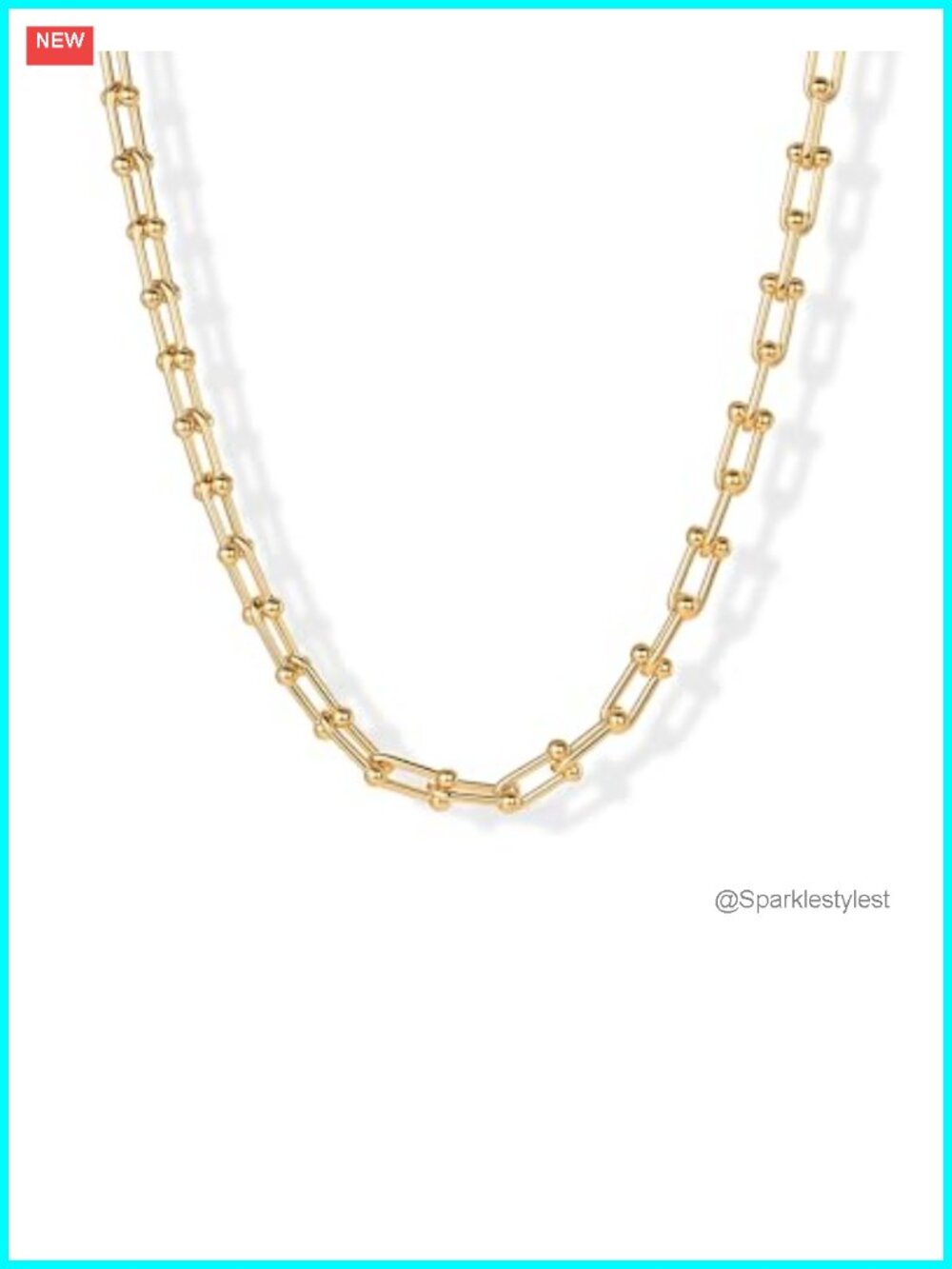 14K Gold Plated Chunky U-Link Chain Choker Necklace with Extender